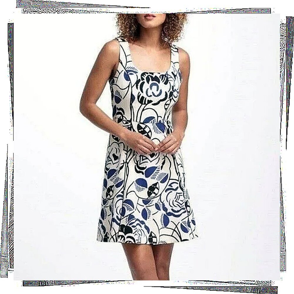 Vintage 2011 Ivory Blue & Black Ink Set Blooms Dress (4) by Vanessa Virginia
